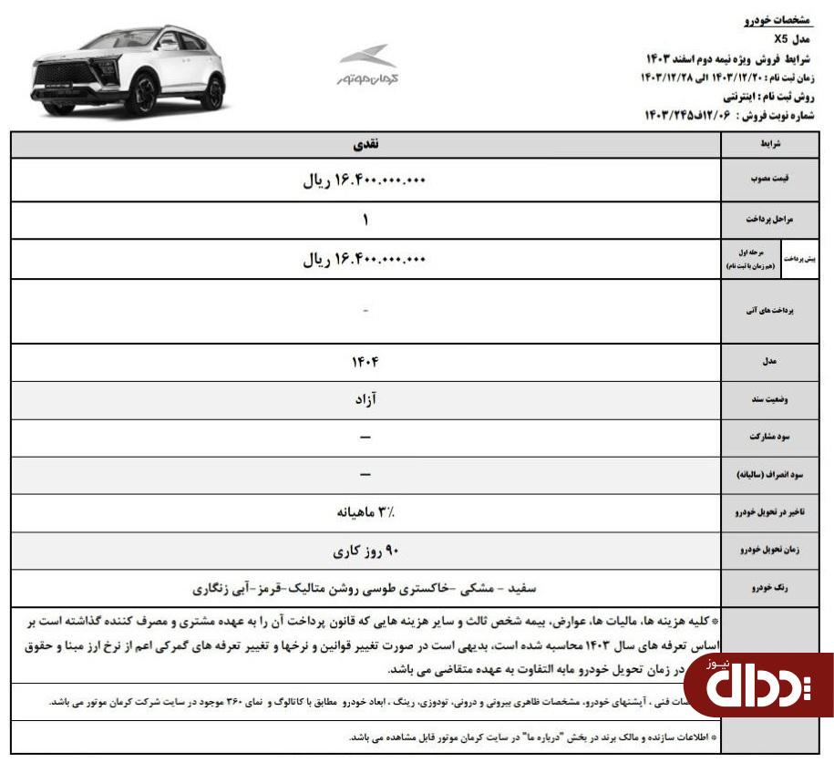 شرایط فروش 3 محصول کرمان موتور اعلام شد +جدول