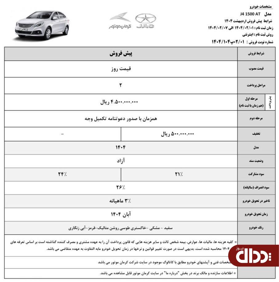شرایط پیش فروش محصولات کرمان موتور اعلام شد +جدول