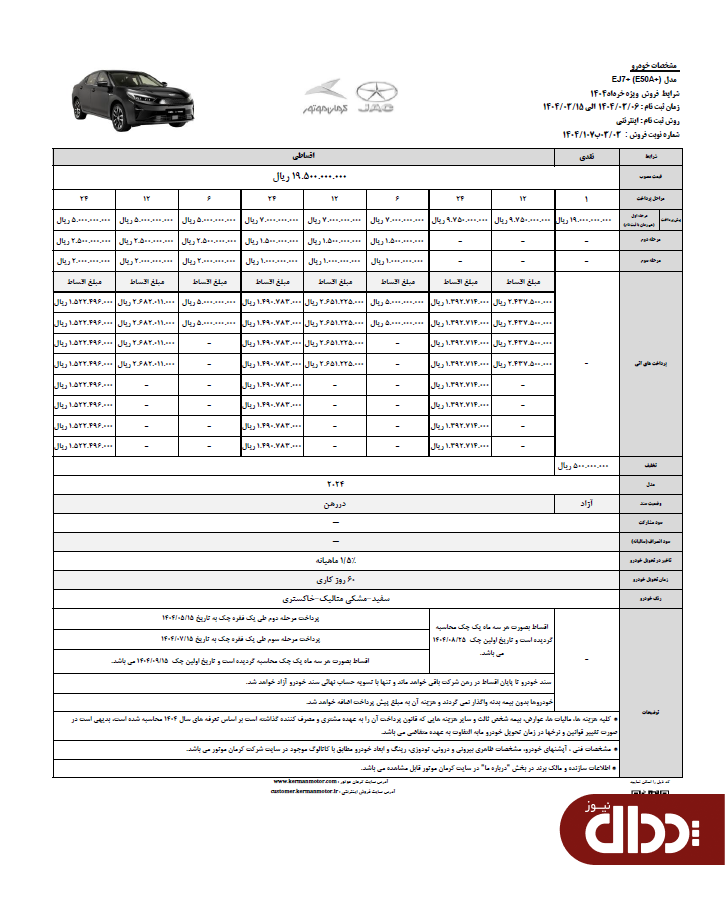 شرایط فروش نقد و اقساط KMC EJ7 PLUS اعلام شد +جدول
