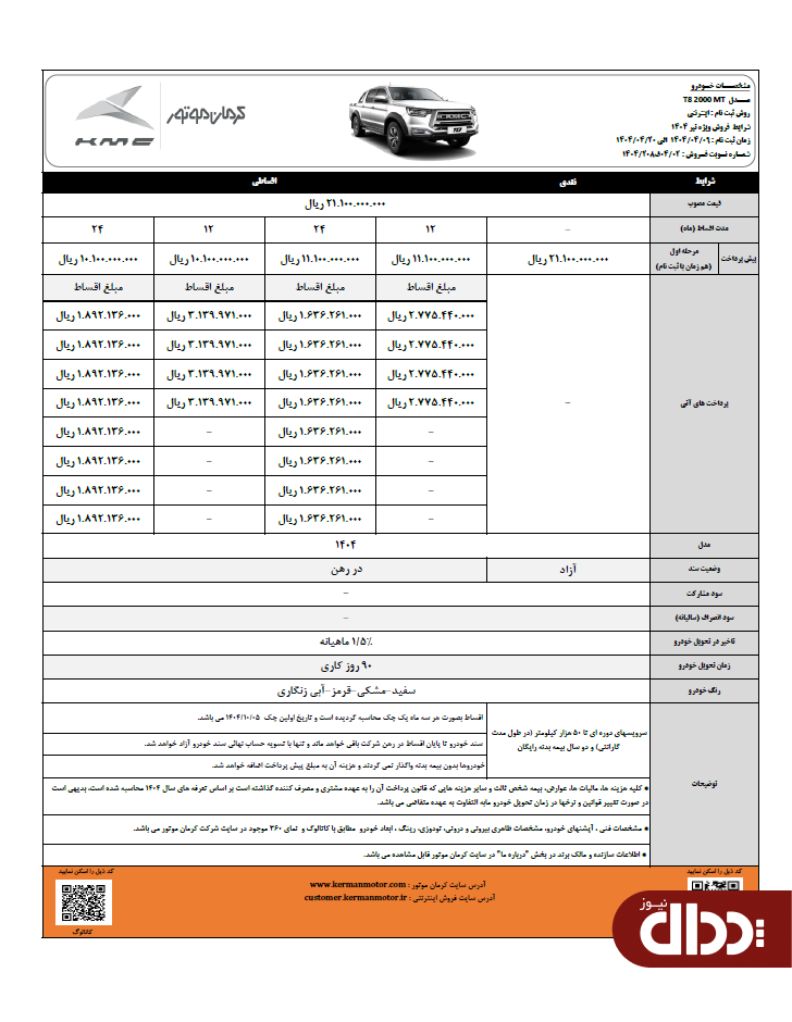 شرایط جدید فروش نقد و اقساط KMC T8 کرمان موتور اعلام شد