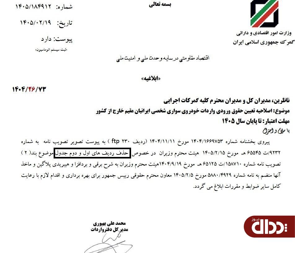 ابلاغ اصلاحیه حقوق ورودی ترخیص خودرو برقی ایرانیان خارج کشور ابلاغ اصلاحیه حقوق ورودی ترخیص خودرو برقی ایرانیان خارج کشور