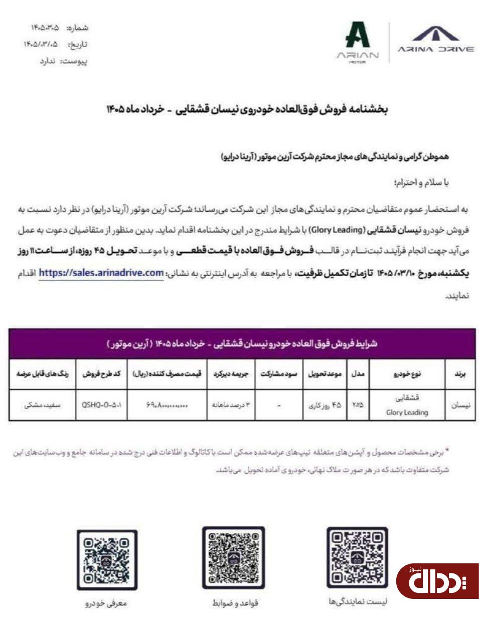 شرایط فروش فوق العاده نیسان قشقایی ۲۰۲۵ اعلام شد