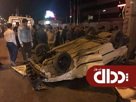 عکس/ واژگونی پراید پس از برخورد بادوماشین