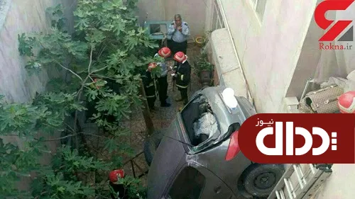 پرواز و سقوط پژو 206 داخل حیاط یک خانه +عکس عجیب